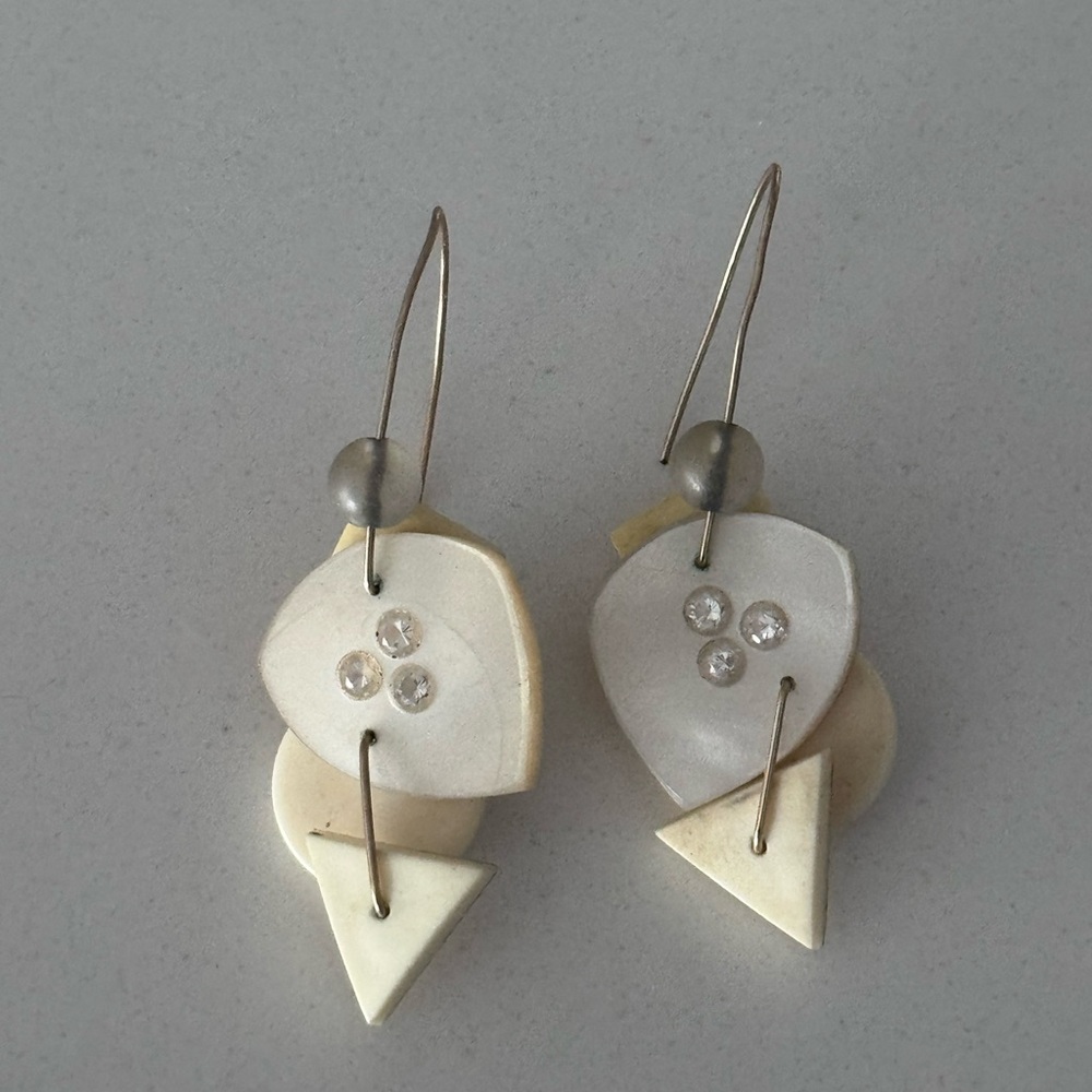 Modern Geometric Mother-of-Pearl Drop Earrings | Minimalist Artisan